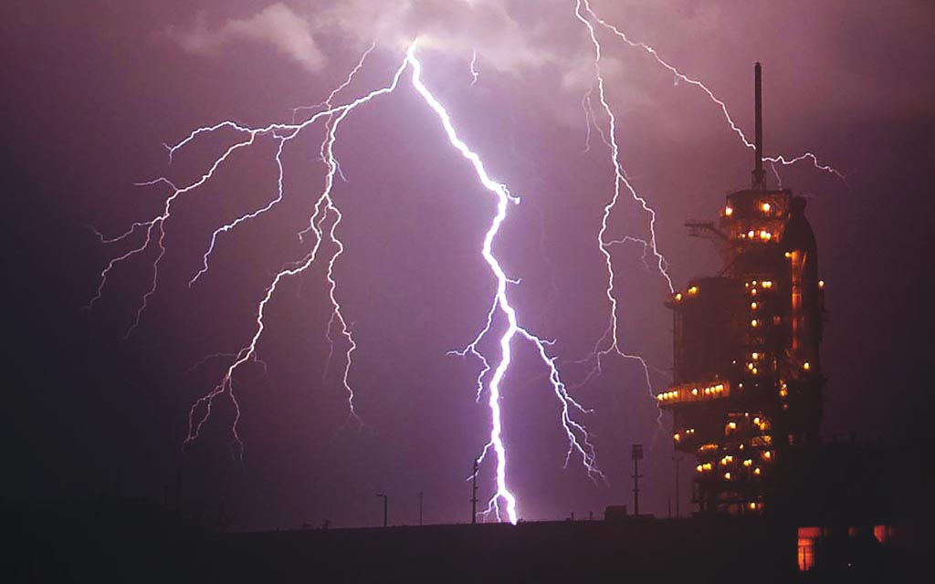 Lightning strikes near space shuttle Endeavour at Cape Canaveral