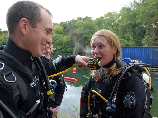 Instructor with students in Dive Leader training