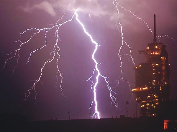 Lightning strikes near space shuttle Endeavour at Cape Canaveral