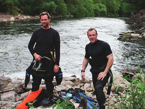 Andy Torbet on the banks of the river Severn with friend Raz