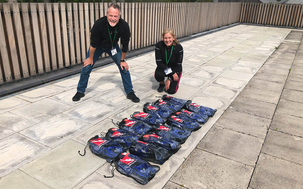 Dawn Butler and Julian Gill from Aldershot Dolphins get ready for the first Dolphin Snorkeller class at Stroud School, Romsey