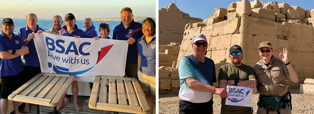 The examiners holding the BSAC banner (left) | A visit to the Temple of Karnak (right)