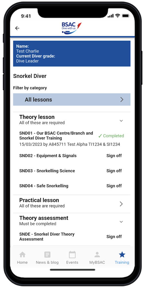 Snorkel grades on app
