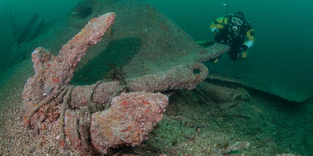 A hefty anchor on the minesweeper wreck