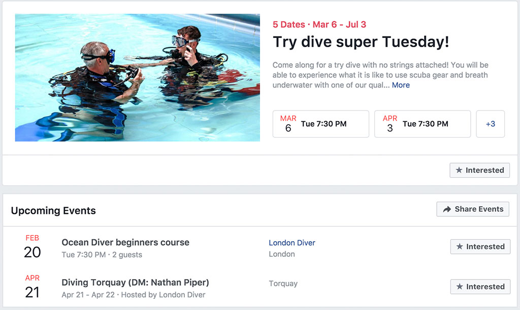 Facebook events for your club