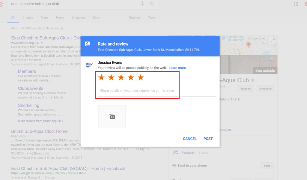 Google - write a review and stars