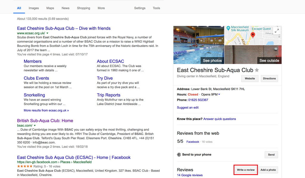Google - write a review button