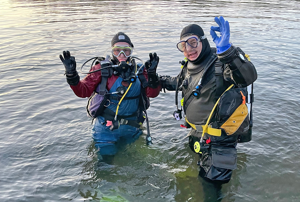 Pair of happy divers