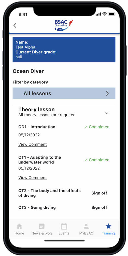 MyBSAC app lesson landing