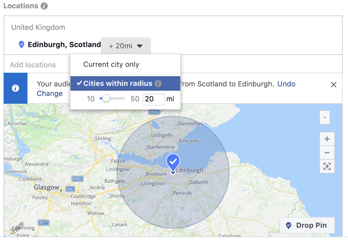 Facebook boosted post locations