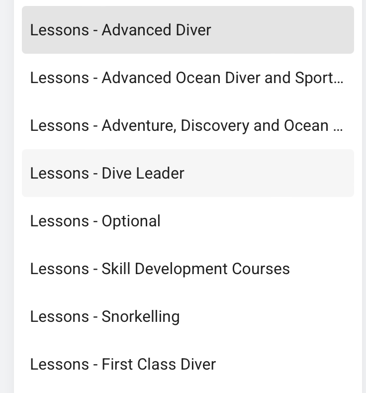 Lessons list