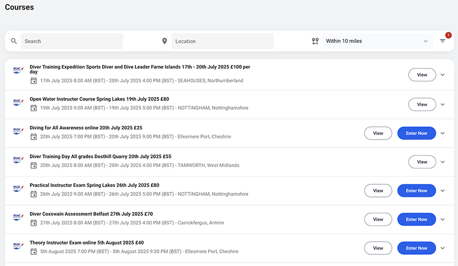 Scheduled courses list